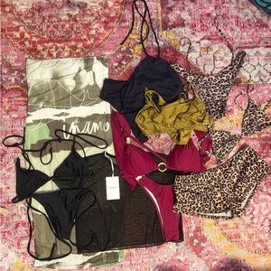 13 piece BUNDLE Women’s Mixed Swimwear - Black, Burgundy, Olive & Leopard Pieces